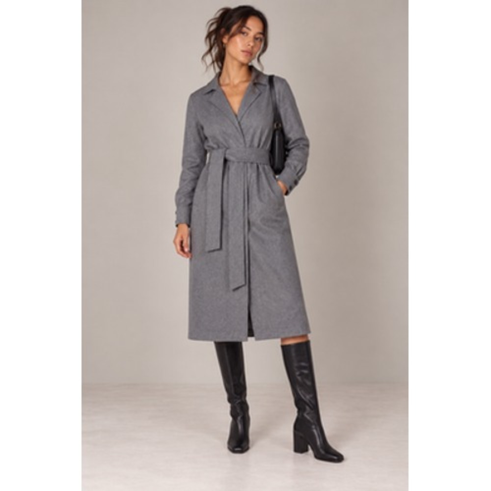 Brooks Brothers Flannel Shirt Dress Womens 10 Belted 100% Wool Gray Pockets